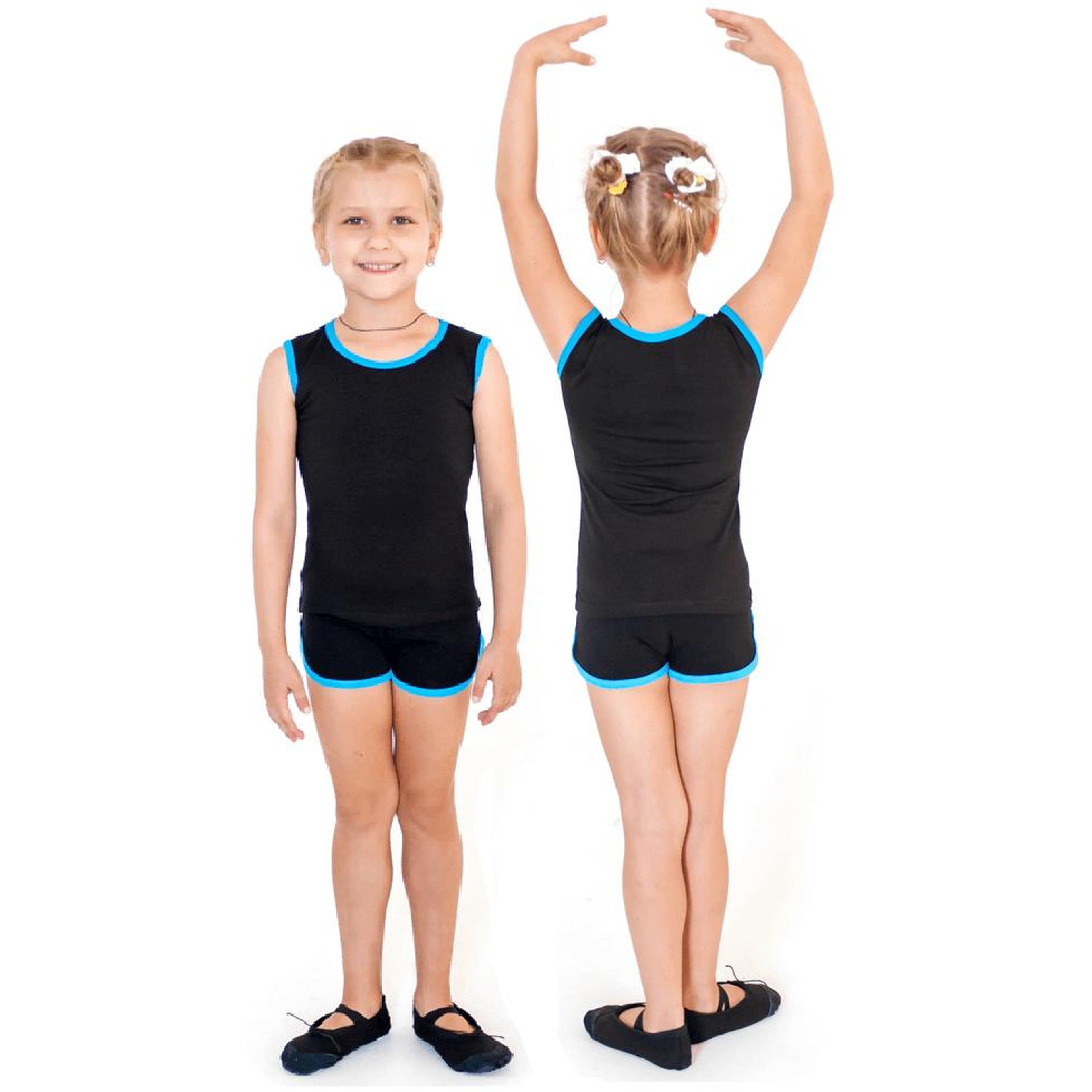 Gymnastics T-shirt with INDIGO Black-Turquoise Trim