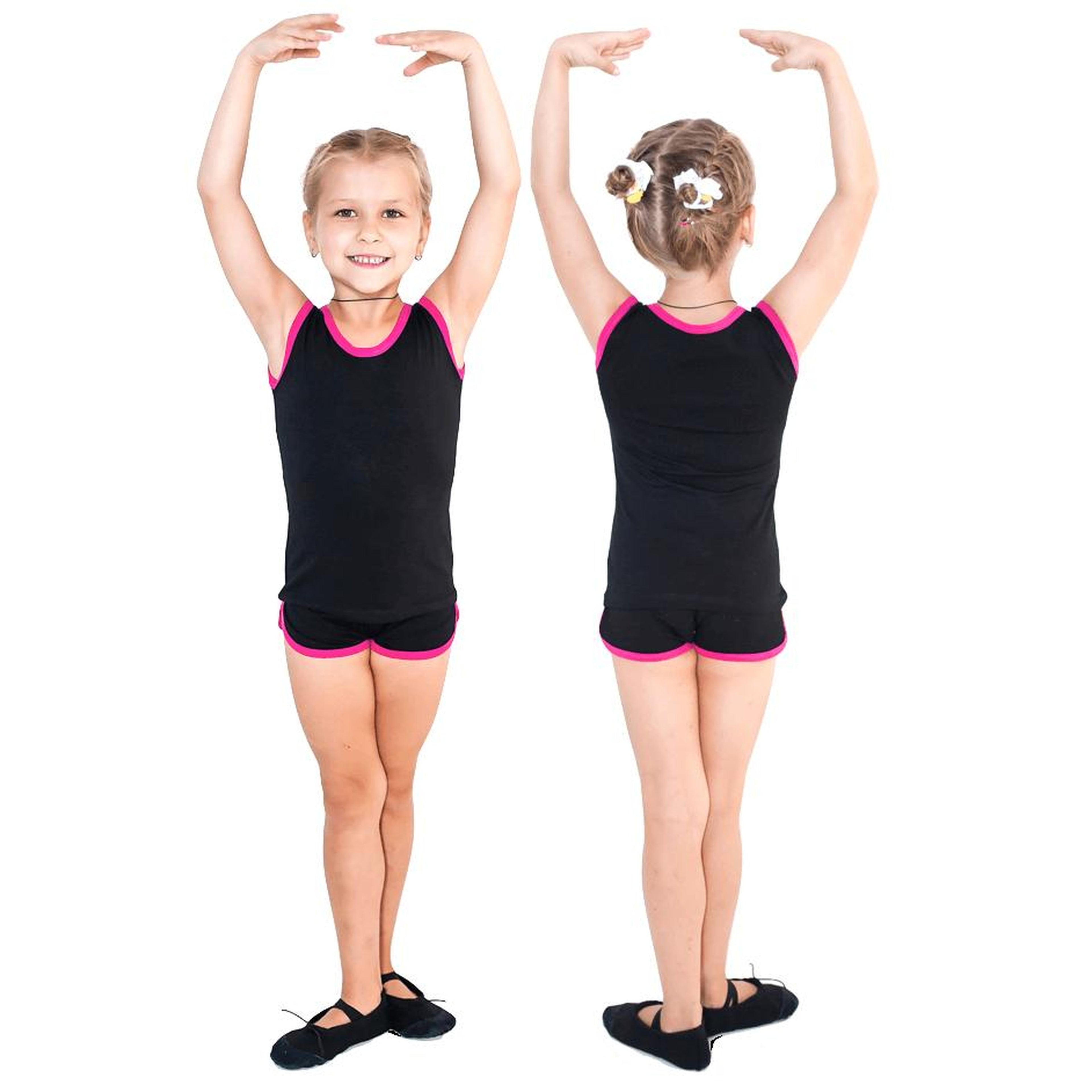 Gymnastics T-shirt with INDIGO Black-Fuchsia Trim