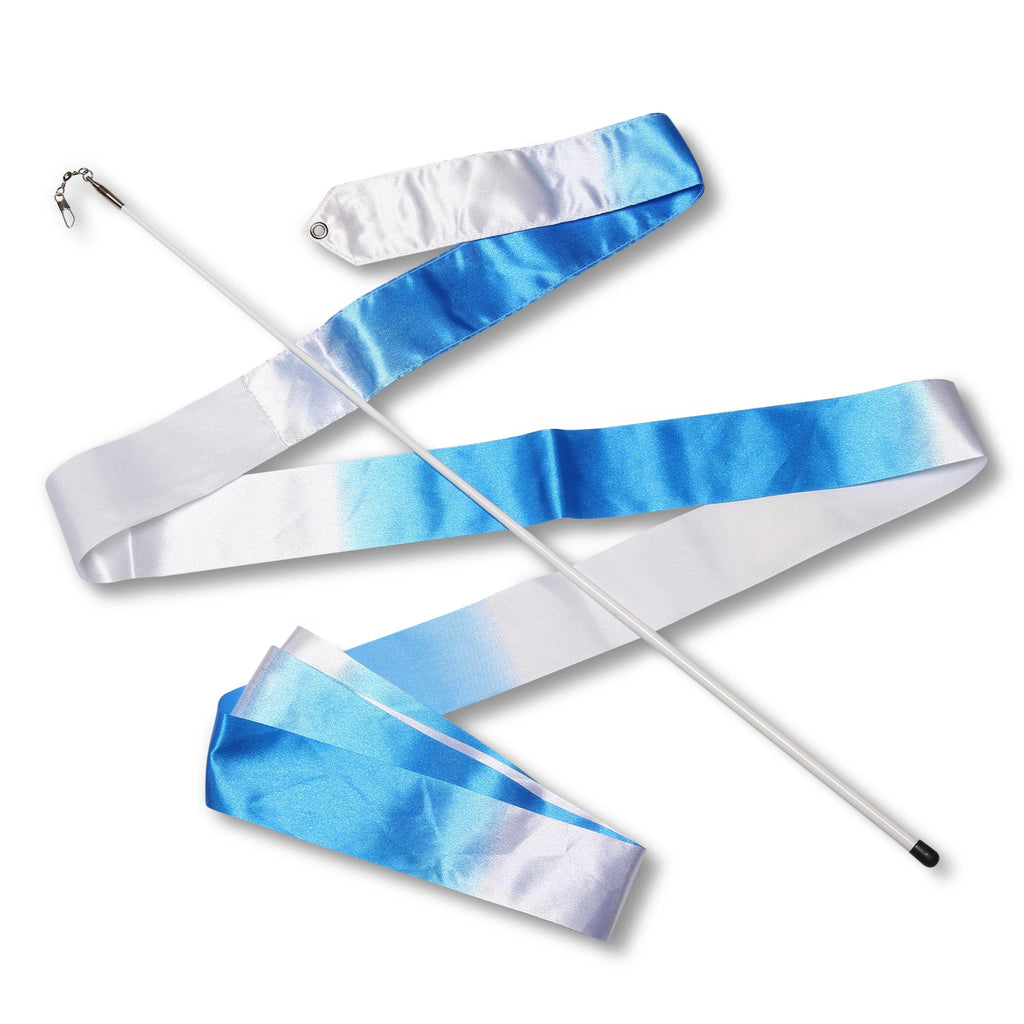 Rhythmic Gymnastics Ribbon with Rod 56 cm INDIGO White-Light Blue
