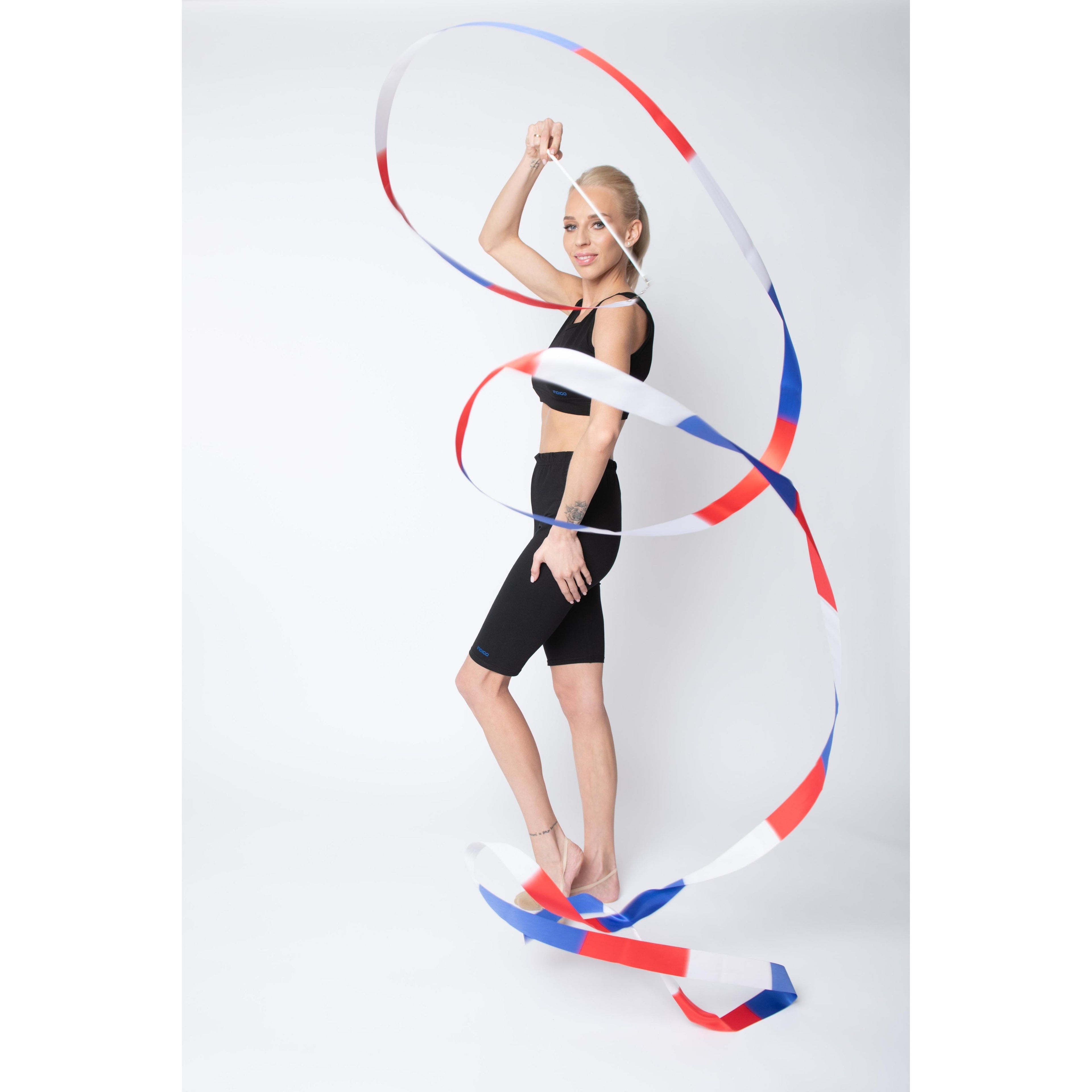 Rhythmic Gymnastics Ribbon with Rod 56 cm INDIGO White-Light Blue