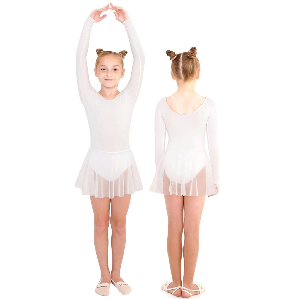 INDIGO White Long Sleeve Leotard with Skirt