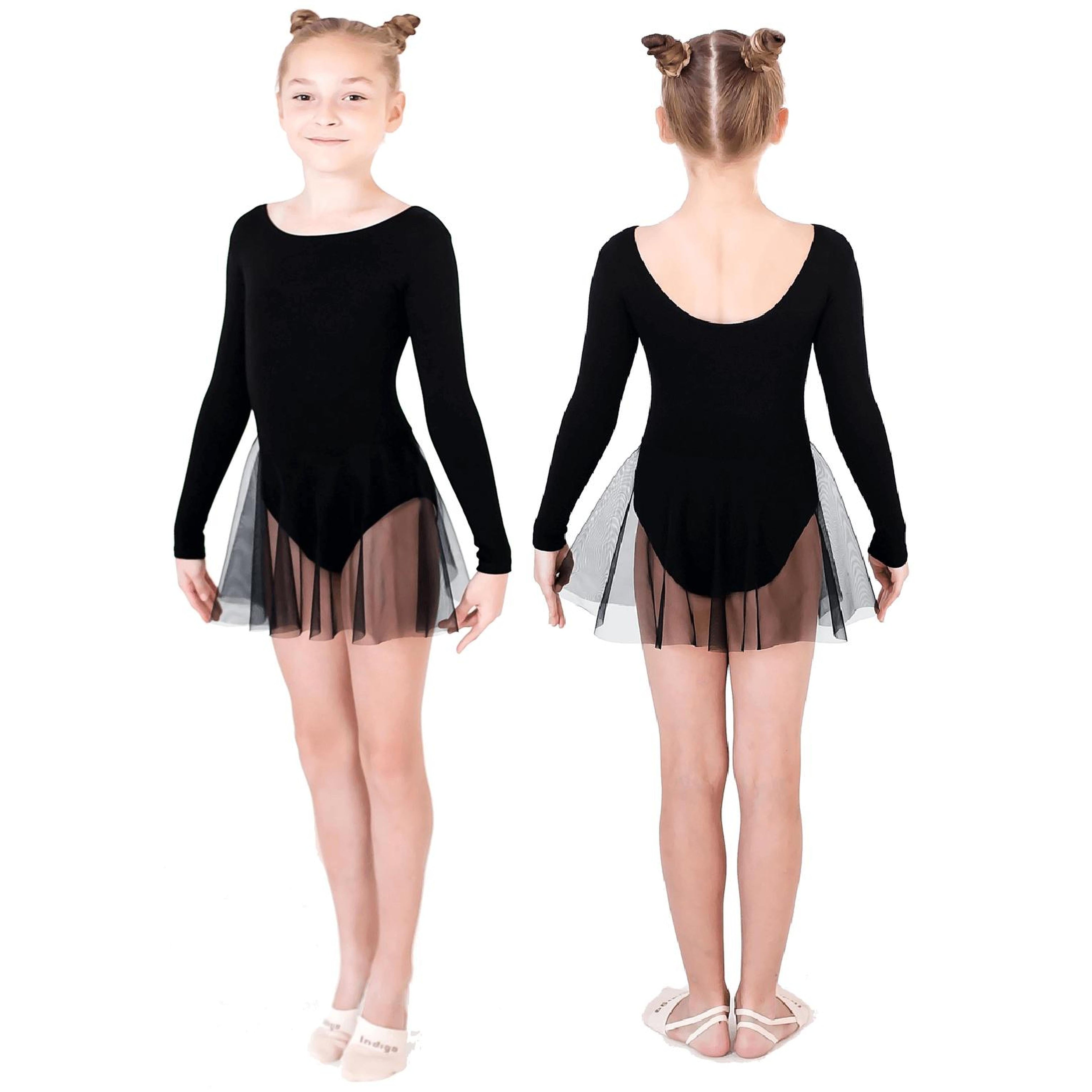 INDIGO Black Long Sleeve Leotard with Skirt