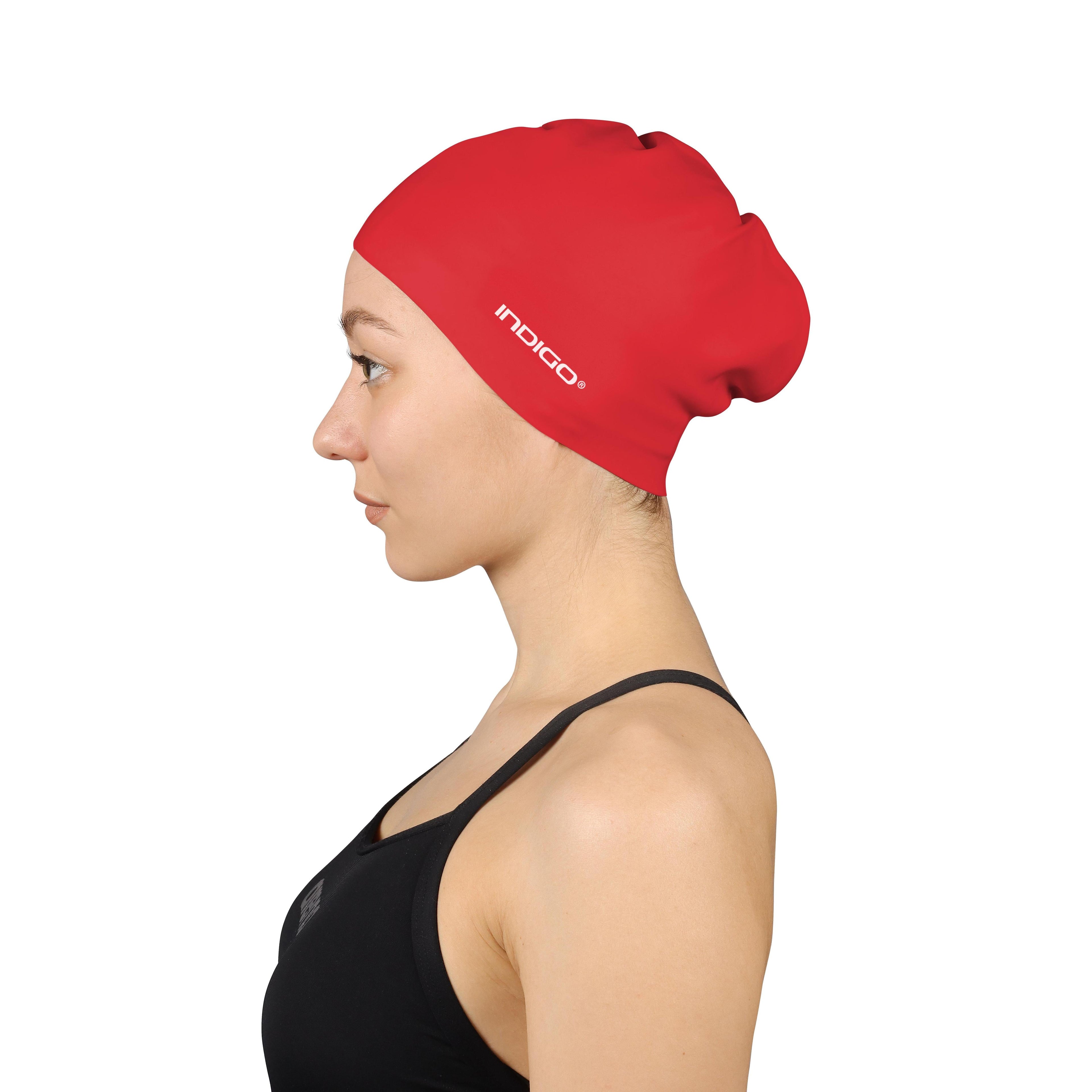 INDIGO Silicone Swimming Cap for Long Hair