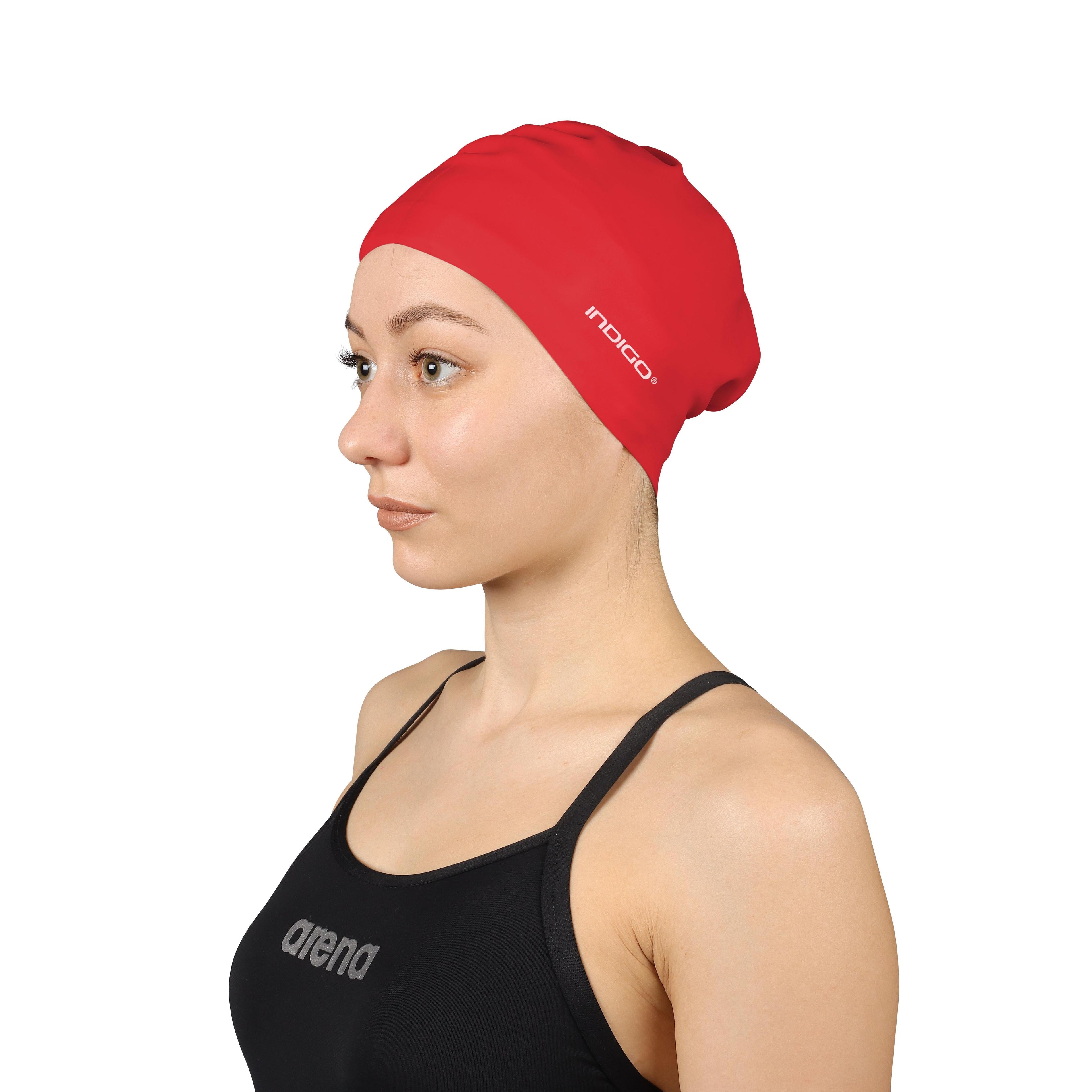 INDIGO Silicone Swimming Cap for Long Hair