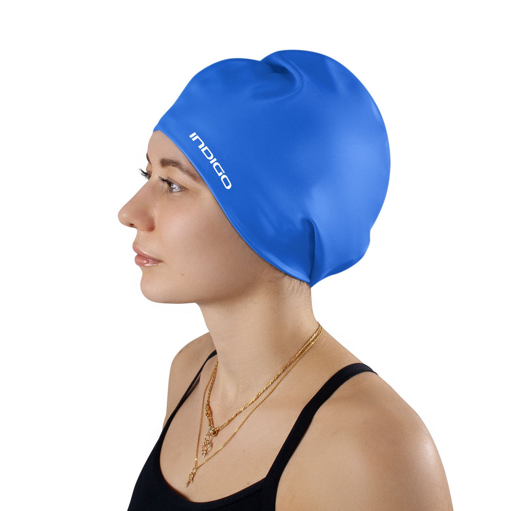 Indigo Extra Large Silicone Swimming Cap for Long Hair