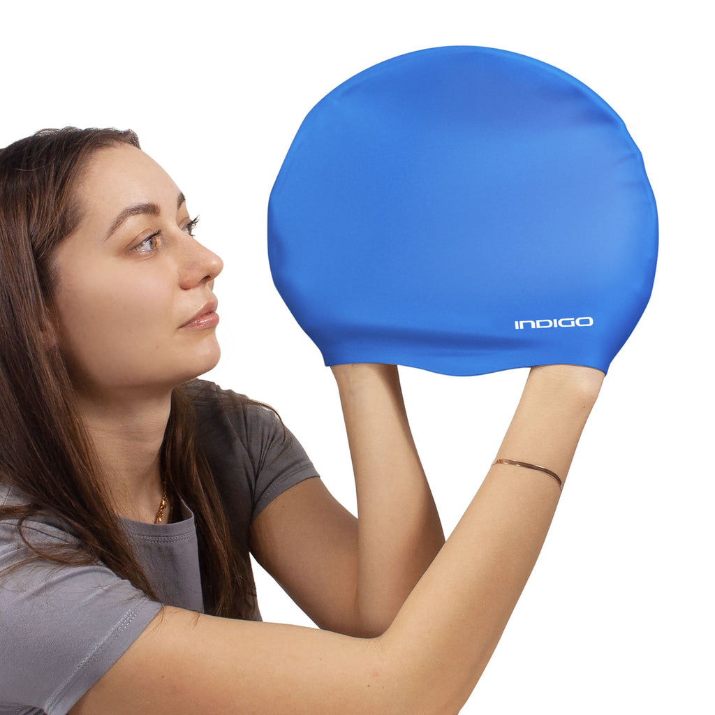 Indigo Extra Large Silicone Swimming Cap for Long Hair