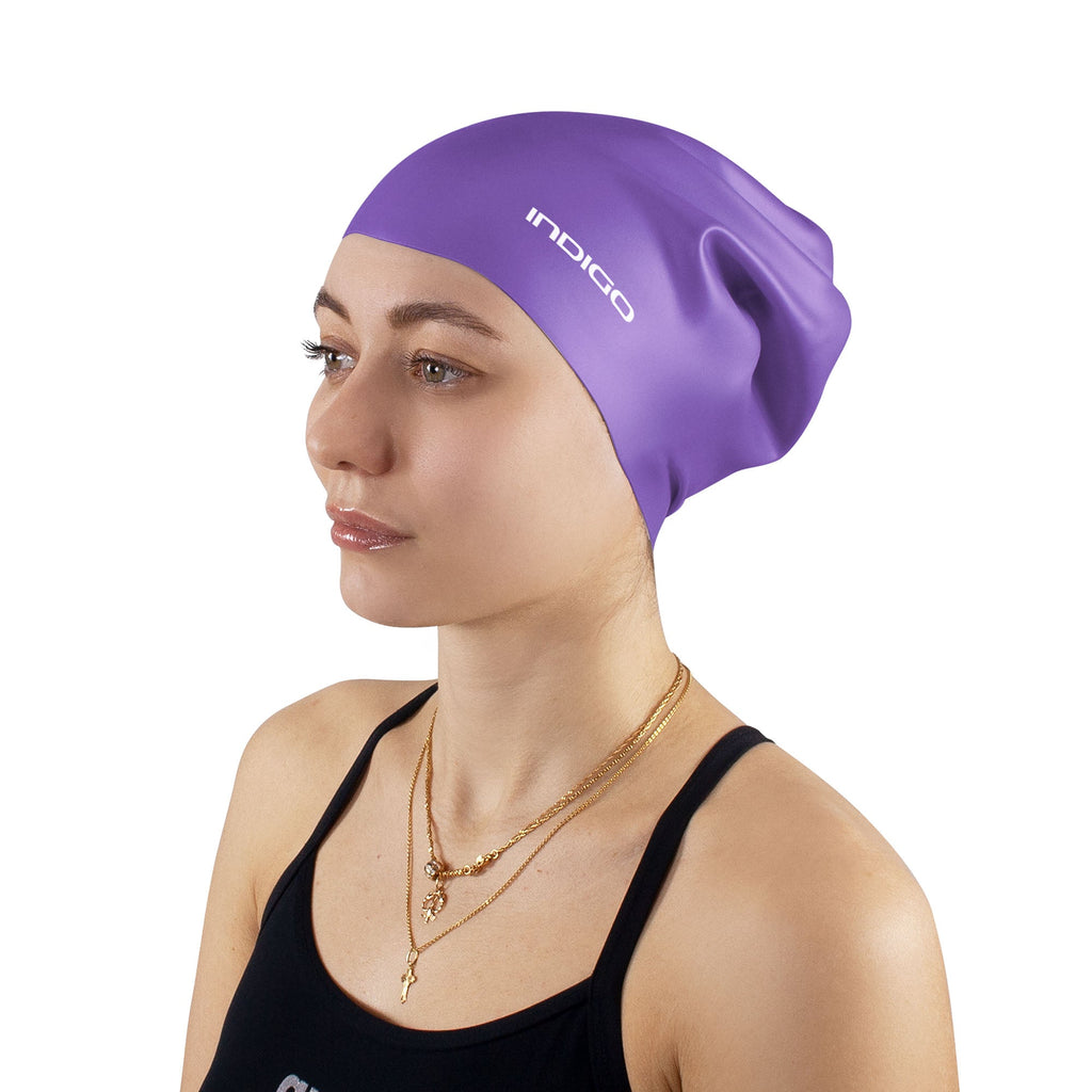 Indigo Extra Large Silicone Swimming Cap for Long Hair