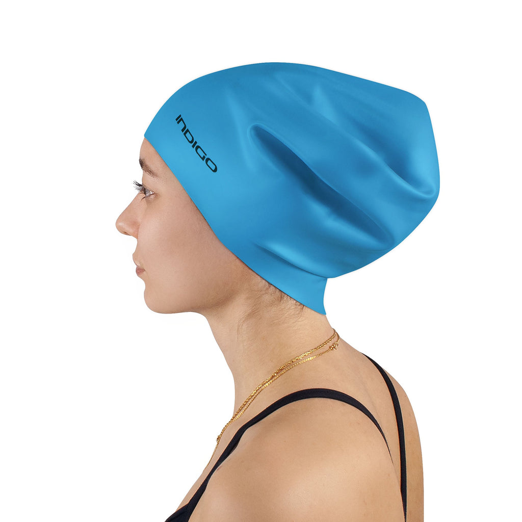 Indigo Extra Large Silicone Swimming Cap for Long Hair