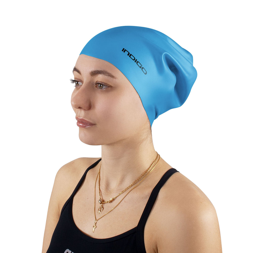 Indigo Extra Large Silicone Swimming Cap for Long Hair